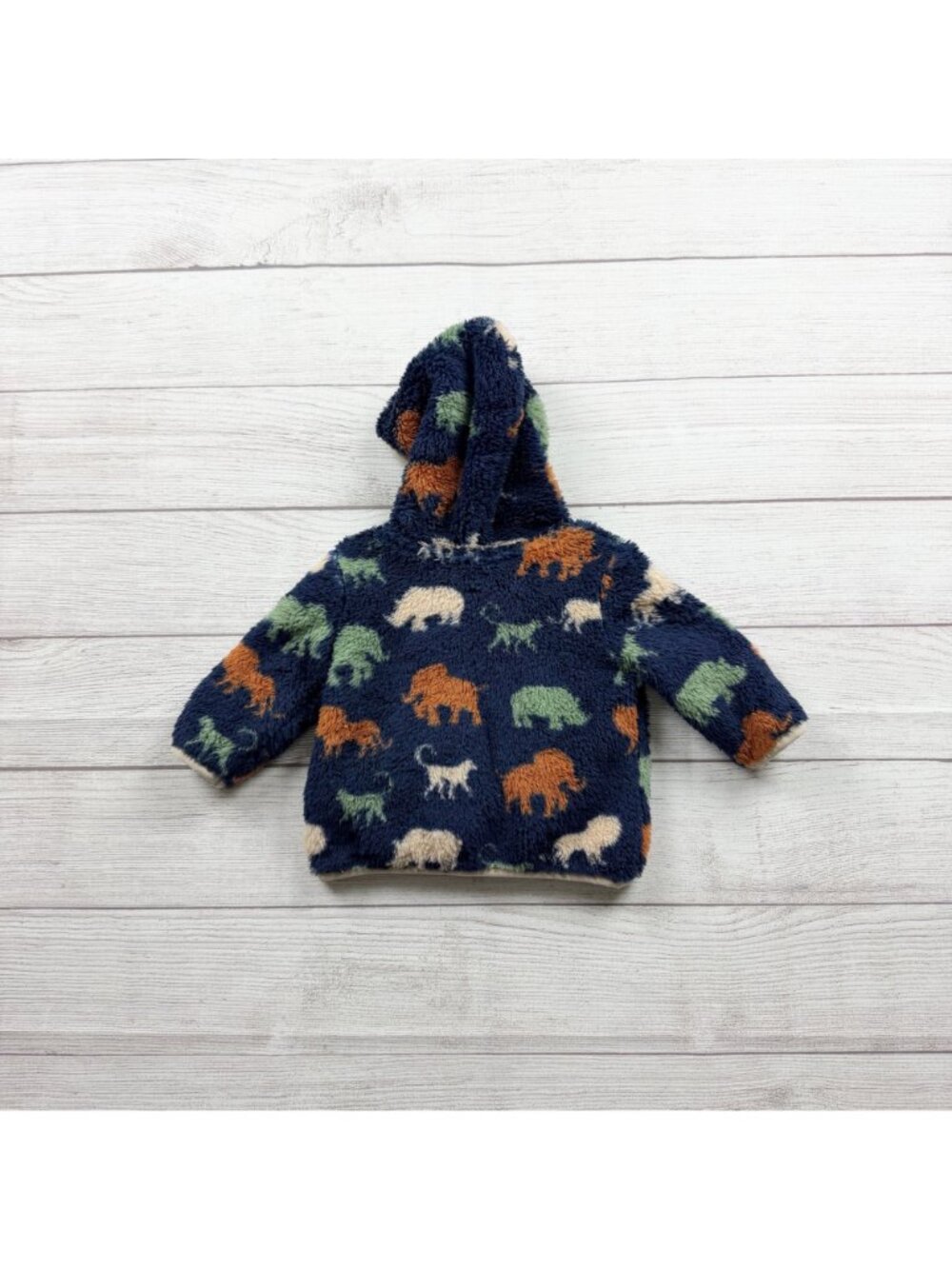 Little Me Baby Fleece Hooded Zip Jacket Animal Print Fluffy Navy 3-6 Months - Picture 5 of 5